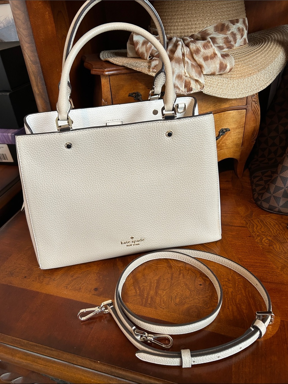Kate Spade Tan & Cream Leather Leila Triple Compartment Satchel